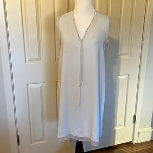 Celery Green Dress by Lola & Sophie with Silk Sheer Trim at Sleeve and Hem Line